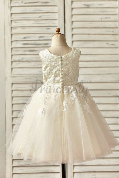 $15 SALE: Champagne Satin Tulle Flower Girl Dress with