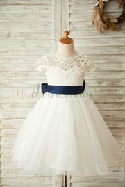 $15 SALE: Short Sleeves V Back Lace Tulle Wedding Flower