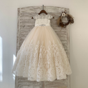Robe de demoiselle d'honneur de mariage en tulle avec dentelle champagne pour fête d'enfants