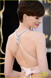 Anne Hathaway Pink Satin Sleeveless Open Back Celebrity