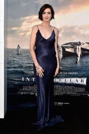 Anne Hathaway Royal Blue Satin Slip Formal Evening Celebrity