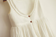 U Back Ivory Cotton Ruffle Neckline Flower Girl Dress