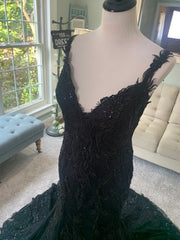 X Back V Neck Black Embroidered Lace Tulle Mermaid Wedding