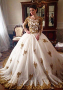 Ball Gown Bateau Court Embroidered Lace Tulle Wedding Dress