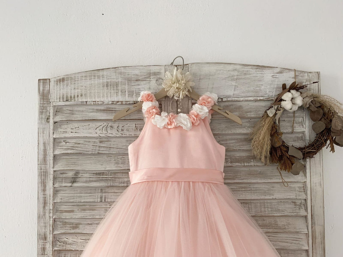 light pink flower girl dress Lovely Soft Pink Flower Girl Dresses For Beach Wedding, Unique Little AlineBridal