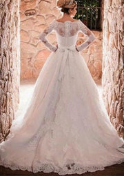 Ball Gown Lace Sweep Train Long Sleeve Off Shoulder Wedding