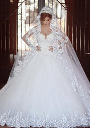 Ball Gown Off Shoulder Cathedral Tulle Bridal Wedding Dress