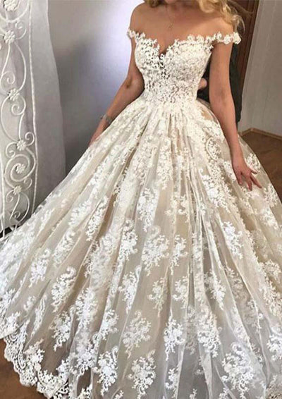 Ball Gown Off Shoulder Sleeveless Floor-Length Lace Bridal