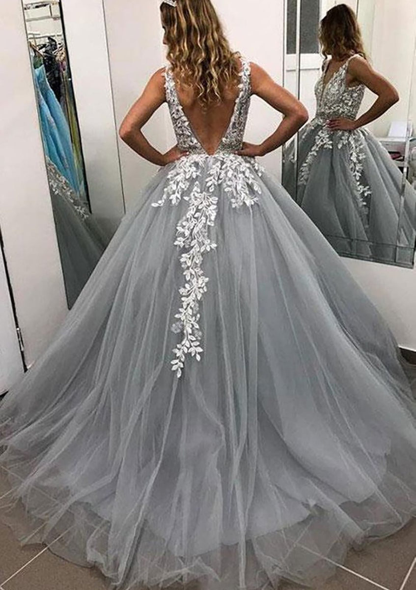 Ball Gown Sleeveless Off-the-Shoulder Beading Tulle Prom Dresses