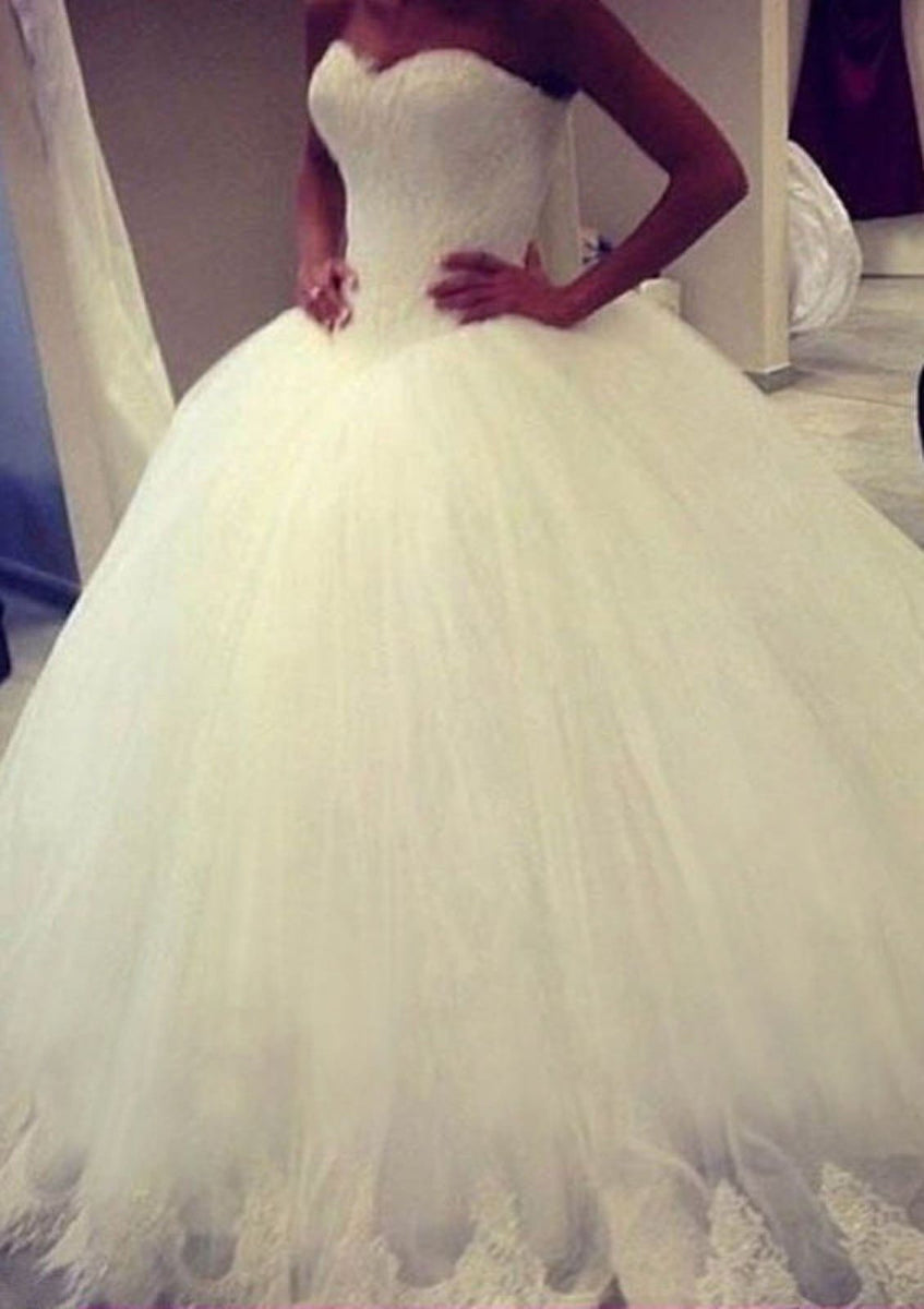 Glitter Strapless Sweetheart Tulle Ball Gown Wedding Dress, Bowknot