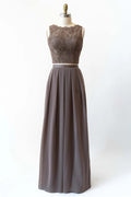 Bateau Lace Tank Chiffon Two-Piece Bridesmaid Dress, Buttons