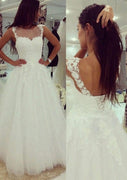 Bateau Vestido de Noiva Linha A/Princesa Tule Sem Mangas, Renda