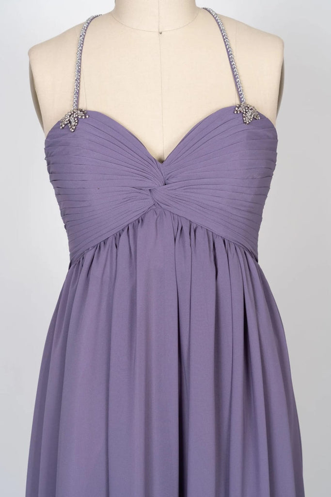 Beaded Strap Sweetheart Twist Knot Violet Chiffon Bridesmaid