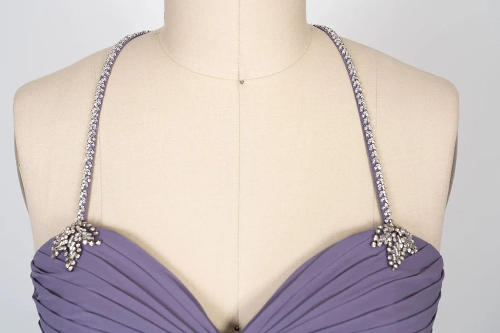 Beaded Strap Sweetheart Twist Knot Violet Chiffon Bridesmaid