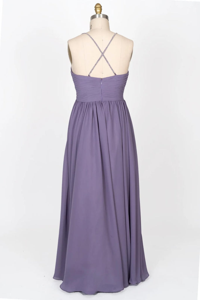 Beaded Strap Sweetheart Twist Knot Violet Chiffon Bridesmaid