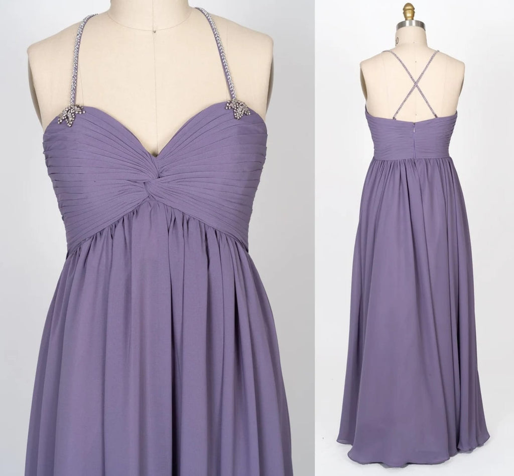 Beaded Strap Sweetheart Twist Knot Violet Chiffon Bridesmaid