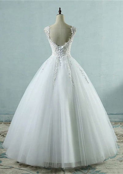 Beading Ball Gown Sweetheart Lace Up Tulle Wedding Dress -