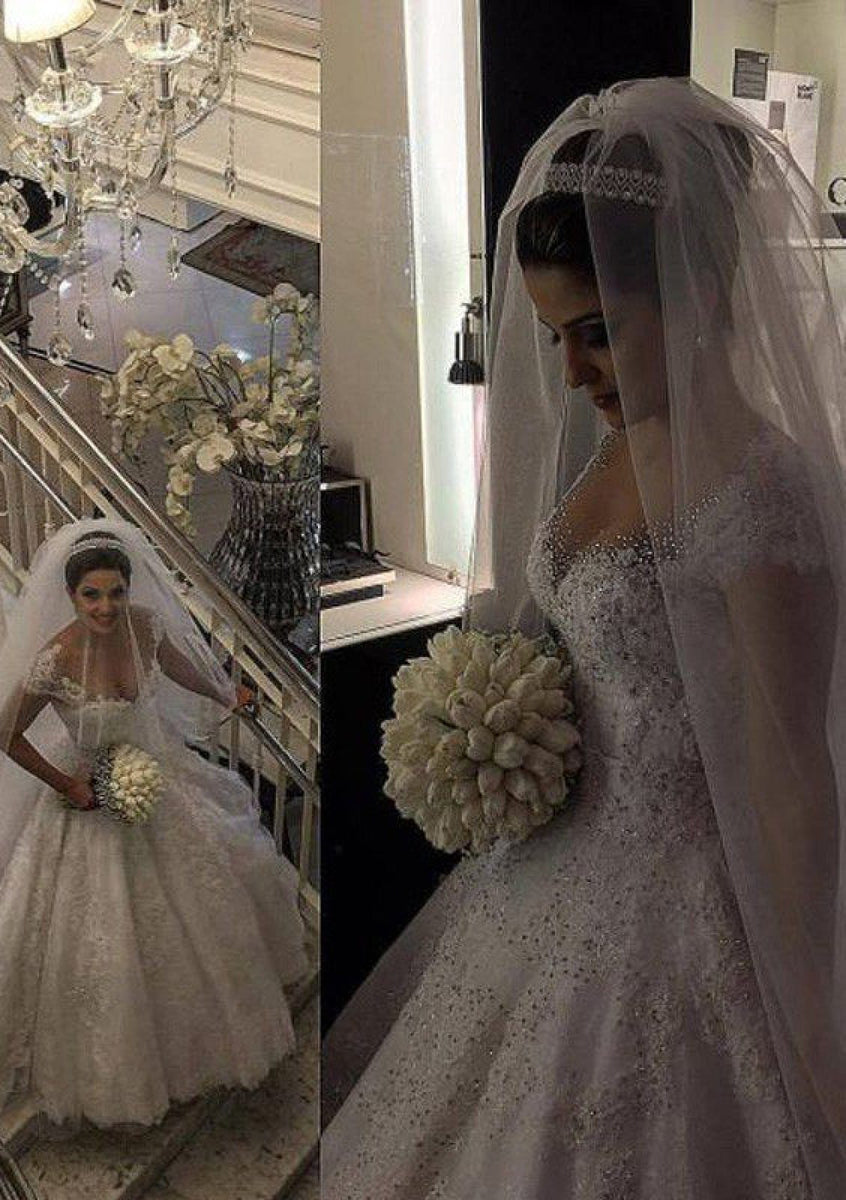 Luxury Long Ball Gown Sweetheart Lace Wedding Dresses with Sleeves