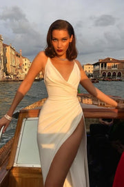 Bella Hadid White Wrap Backless Split Floor Length Celebrity