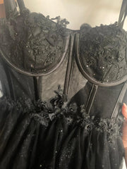 Black Glitter Illusion Corset Straps A-line Split Tulle