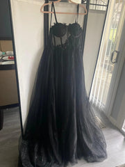 Black Glitter Illusion Corset Straps A-line Split Tulle