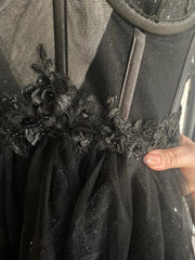 Black Glitter Illusion Corset Straps A-line Split Tulle