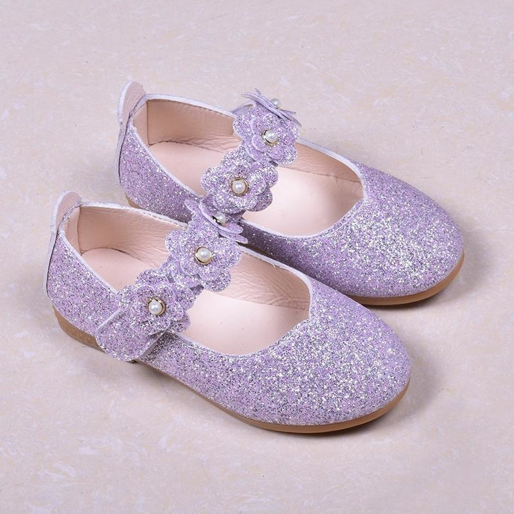 Black / Green / Lavender Leather Sequin Pearl Flat Princess