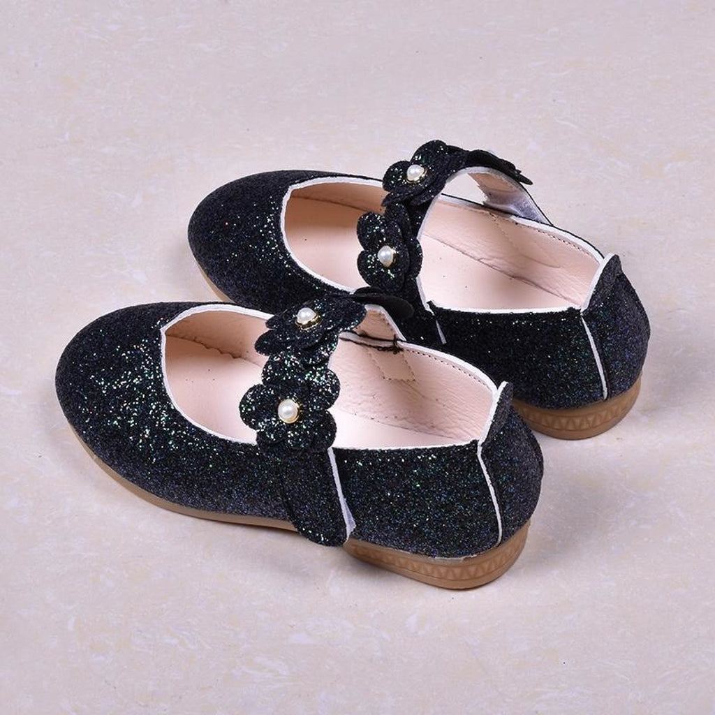 Black / Green / Lavender Leather Sequin Pearl Flat Princess