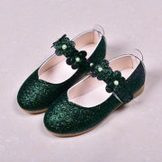 Black / Green / Lavender Leather Sequin Pearl Flat Princess
