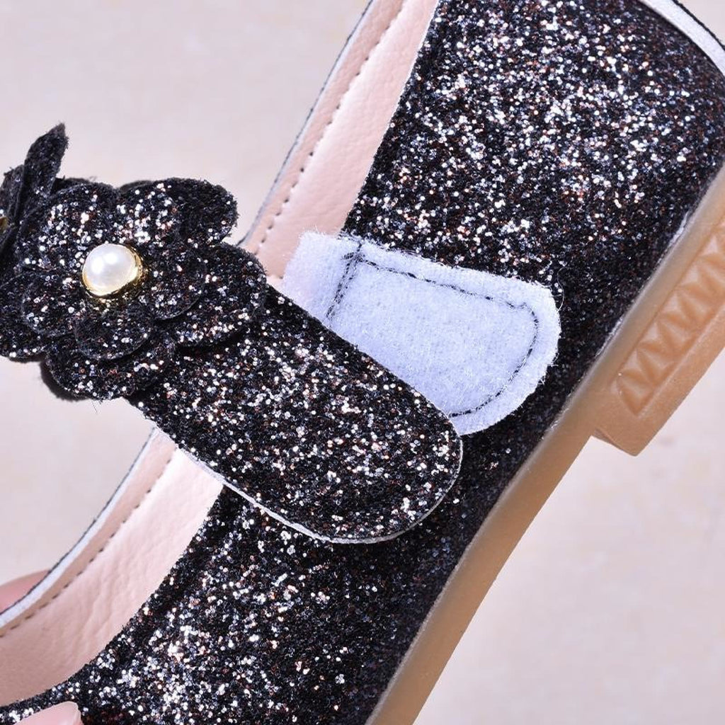 Black / Green / Lavender Leather Sequin Pearl Flat Princess