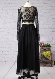 Black Illusion Lace Bra Ankle Length Wrap Slit Chiffon Skirt