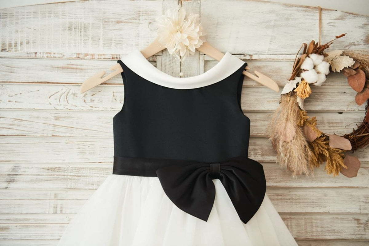 Ivory Satin Flower Girl Ball Gown with Sash Bow | Ankle-Length Tulle Dress (010007314)
