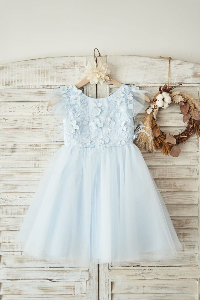 Navy Blue Lace Glitter Tulle Beaded Cross Back Wedding Flower Girl Dress