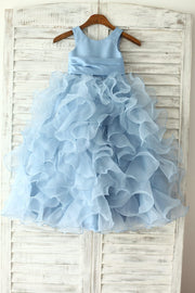 Blue Satin Ruffle Organza Skirt TUTU Princess Flower Girl
