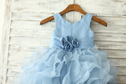 Blue Satin Ruffle Organza Skirt TUTU Princess Flower Girl 