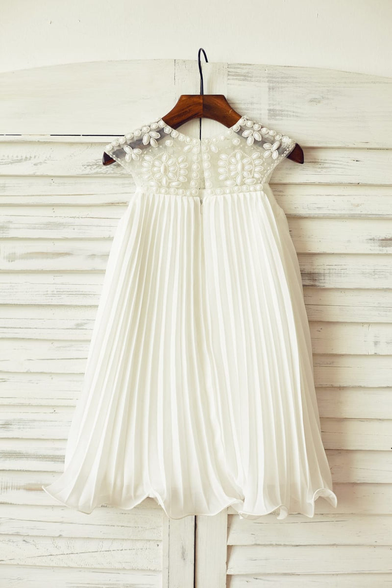 Boho Beach Beaded Ivory/Pink Chiffon Flower Girl Dress 8T / Ivory Boho Beach Beaded Ivory/Pink Chiffon Flower Girl Dress 8T / Ivory