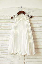 Beaded Ivory Chiffon Flower Girl Dress - 2T / Ivory