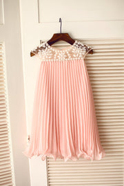 Beaded Ivory Chiffon Flower Girl Dress - 2T / Pink