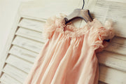 Boho Beach Blush Pink Chiffon Flower Girl Dress with 