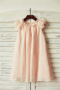 Boho Beach Blush Pink Chiffon Flower Girl Dress