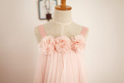 Boho Beach Blush Pink Thin Straps Chiffon Flower Girl Dress