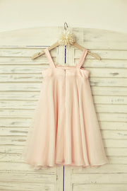Boho Beach Blush Pink Thin Straps Chiffon Flower Girl Dress