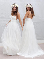 Ivory Tulle Spaghetti Straps Wedding Party Dress