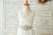 Boho Beach Lace Chiffon Backless Long Wedding Flower Girl