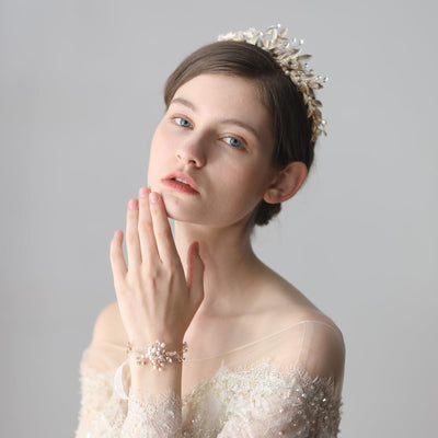 Bridal Pearl Flower Bracelet Crystals Trendy Vintage Simple