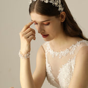 Bridal Pearl Flower Bracelet Trendy Crystal Vintage Silver