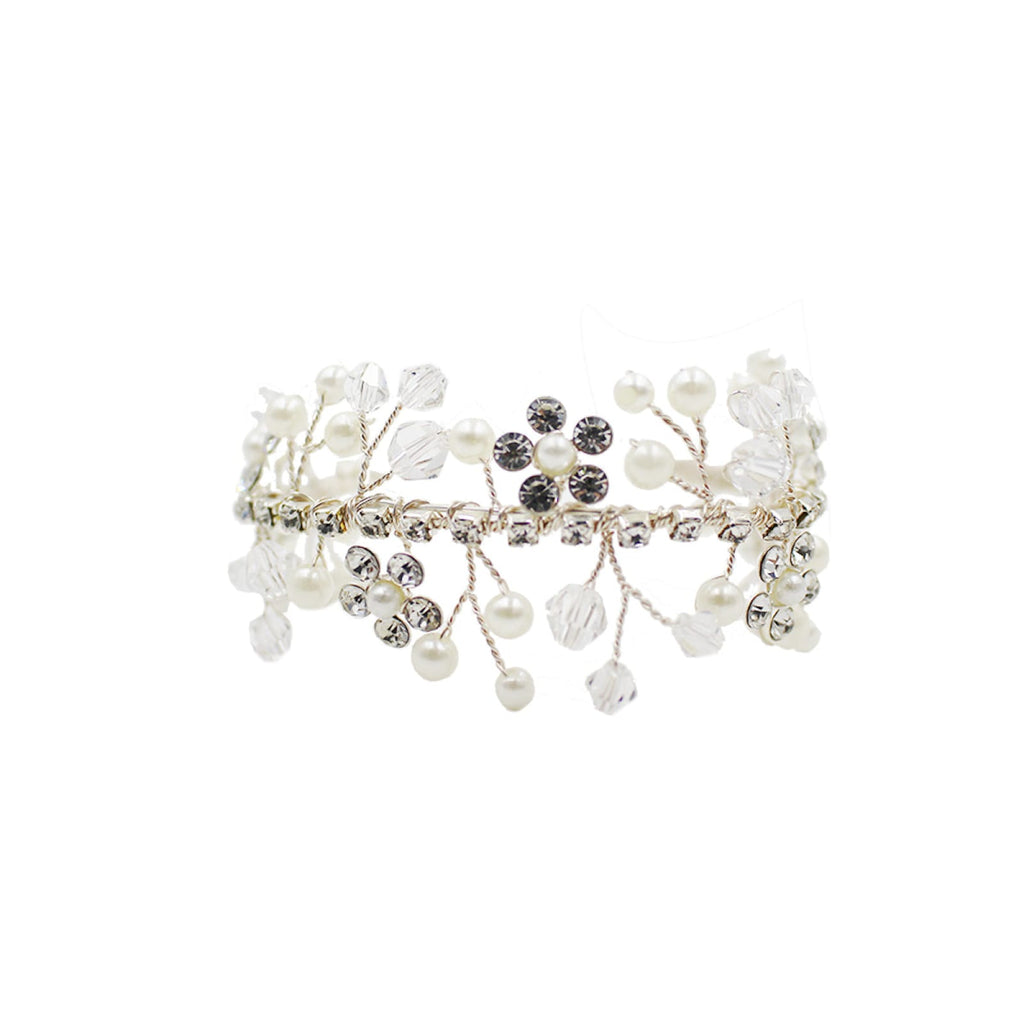 Bridal Pearl Flower Bracelet Trendy Crystal Vintage Silver