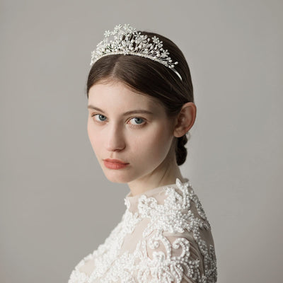 Bride Crown Princess Silver Pearls Headwear Wedding Hair 