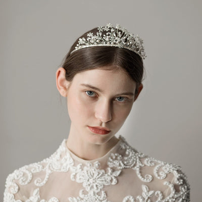 Bride Crown Princess Silver Pearls Headwear Wedding Hair