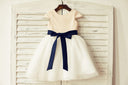 Cap Sleeves Blush/Gold/Champagne/Navy Sequin Ivory Tulle Flower Girl Dress